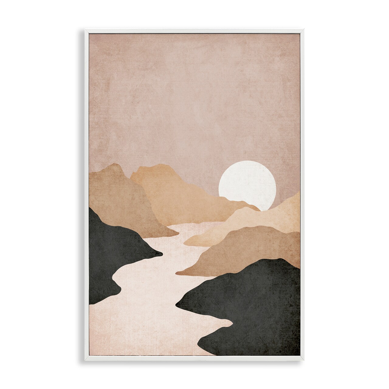 Stupell Industries Beige Mountains with Stream Framed Giclee Wall Art Design by JJ Design House LLC